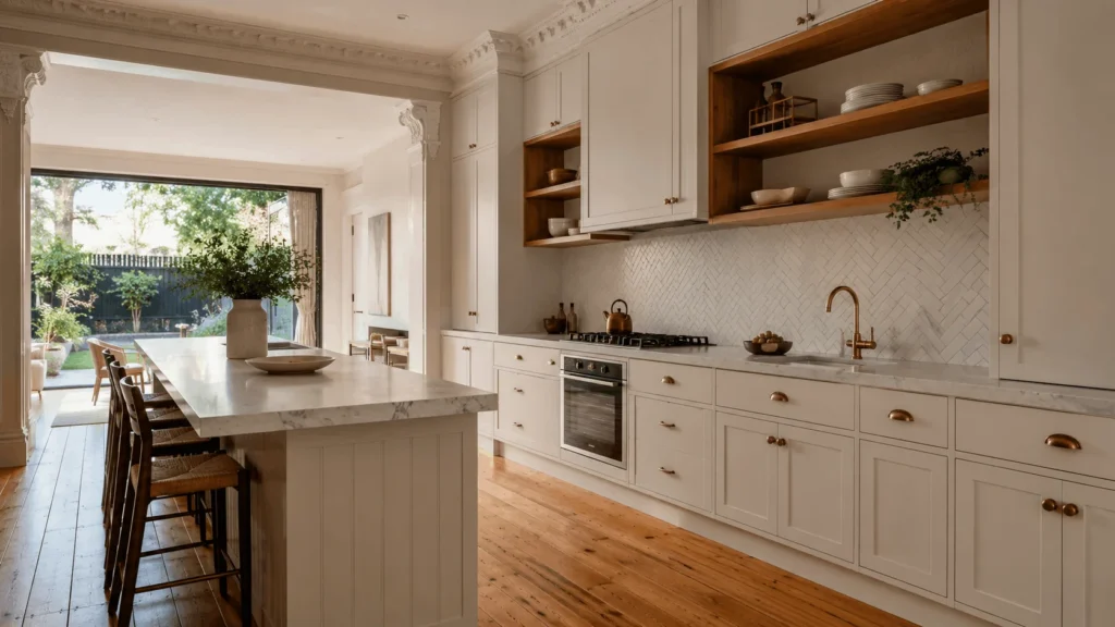 Custom kitchen renovation Northcote 2026 — bespoke cabinetry in a Victorian terrace by Silk Touch Joinery