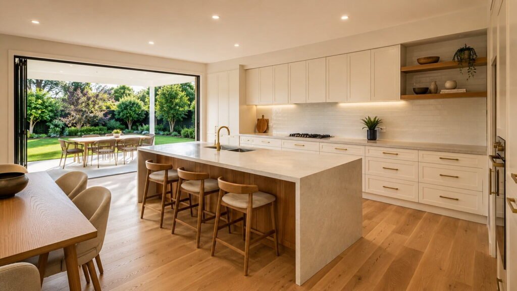 Kitchen renovation Rowville 2026 — spacious open-plan kitchen by Silk Touch Joinery