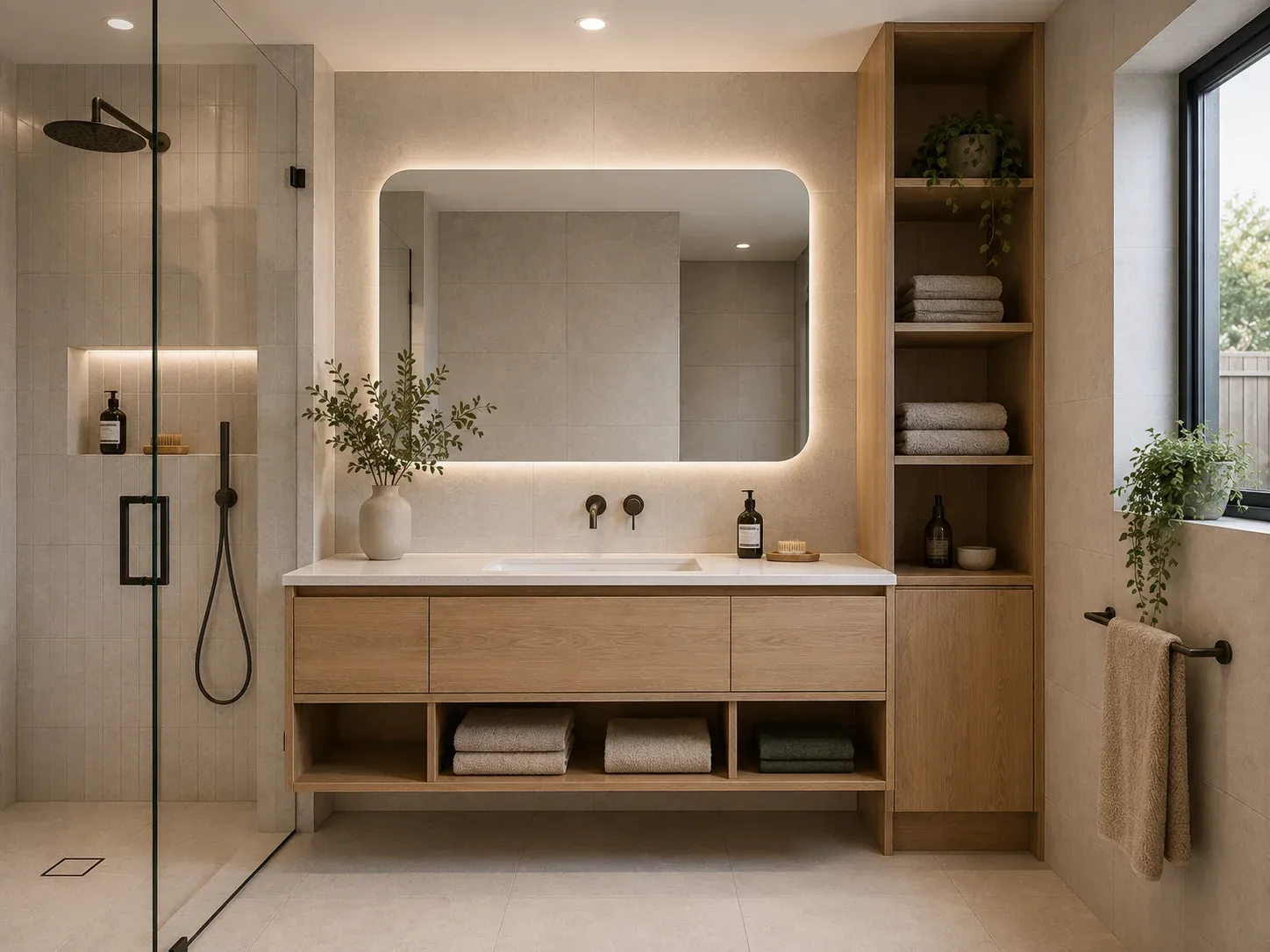 Illustrative custom bathroom vanity and joinery